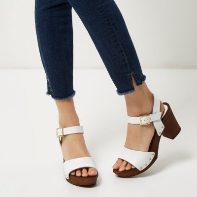 White leather strappy clogs